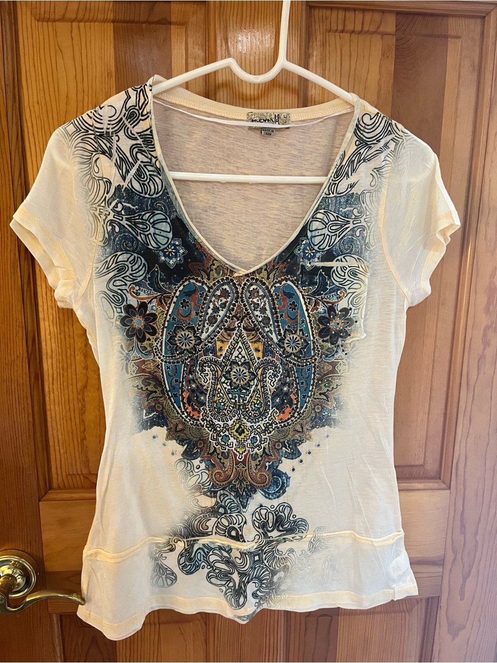 ONE WORLD CREAM STUDED TOP